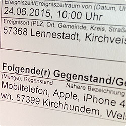 beklaut - Handy - iPhone 4S geklaut - Anzeige erstattet