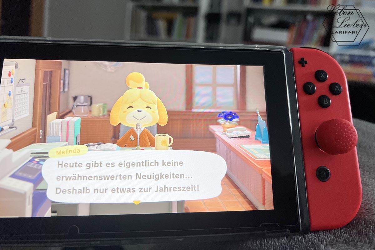 Im Bild ist ein Ausschnitt der Nintendo Switch und auf deren Bildschirm ein Ausschnitt des Spiels "Animal Crossing" zu sehen.